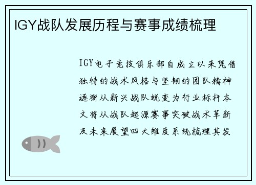 IGY战队发展历程与赛事成绩梳理
