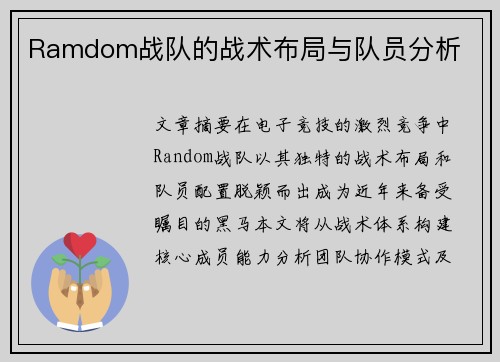 Ramdom战队的战术布局与队员分析