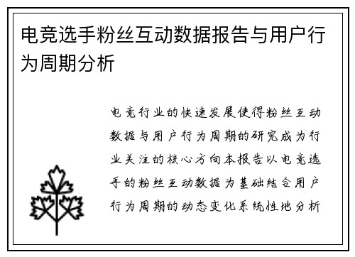 电竞选手粉丝互动数据报告与用户行为周期分析
