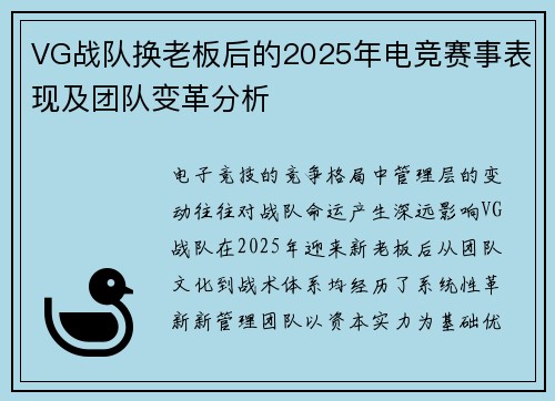 VG战队换老板后的2025年电竞赛事表现及团队变革分析